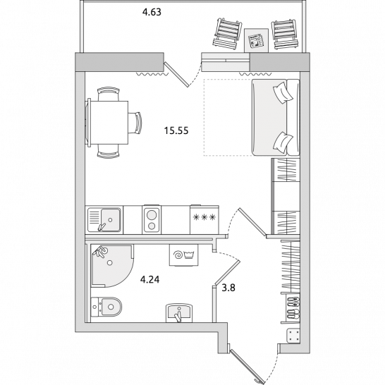 Студия 28 м²