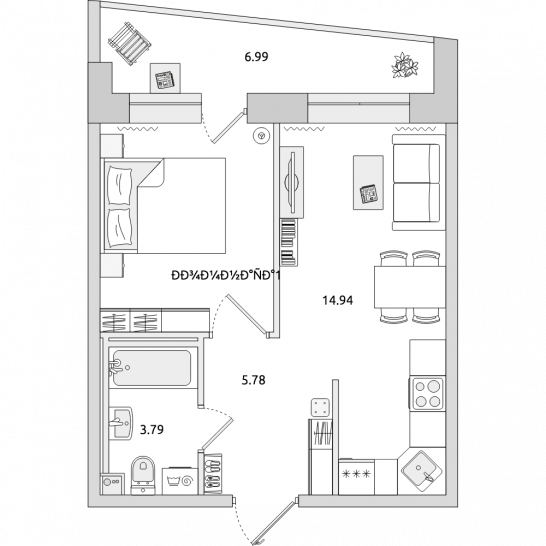 Однокомнатная квартира 42 м²