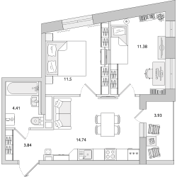 Двухкомнатная квартира 50 м²