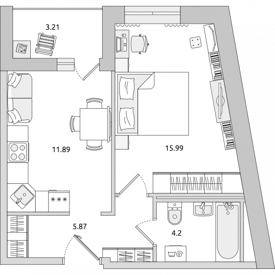 Однокомнатная квартира 41 м²