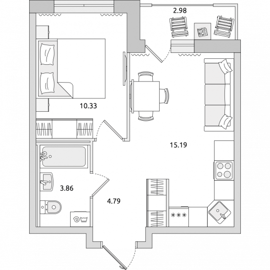 Однокомнатная квартира 37 м²