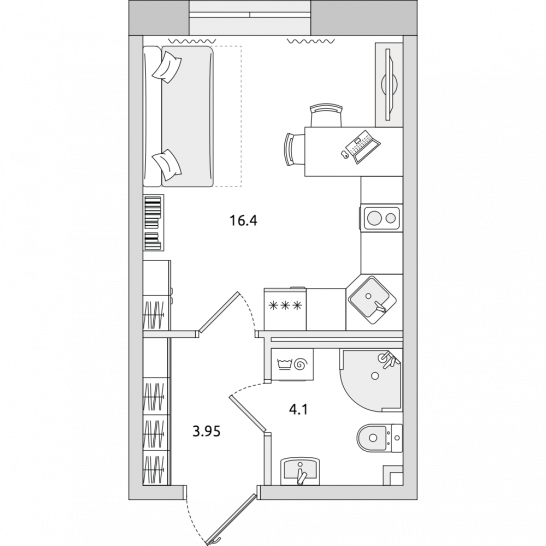 Студия 24 м²