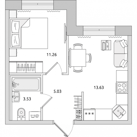 Однокомнатная квартира 33 м²