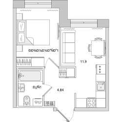 Однокомнатная квартира 30 м²
