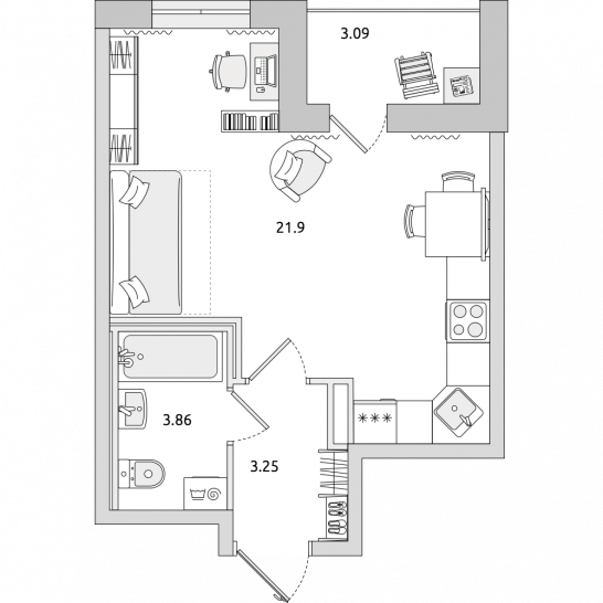 Студия 32 м²