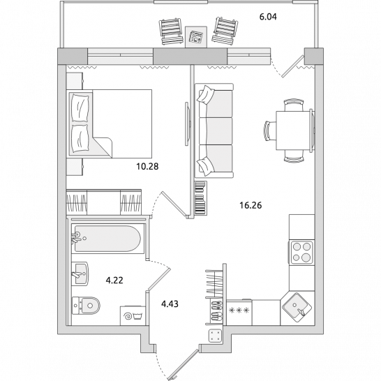 Однокомнатная квартира 41 м²