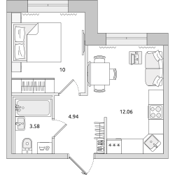 Однокомнатная квартира 31 м²