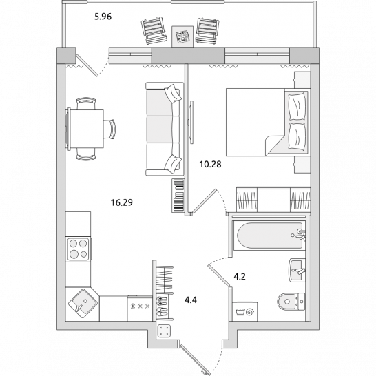 Однокомнатная квартира 41 м²
