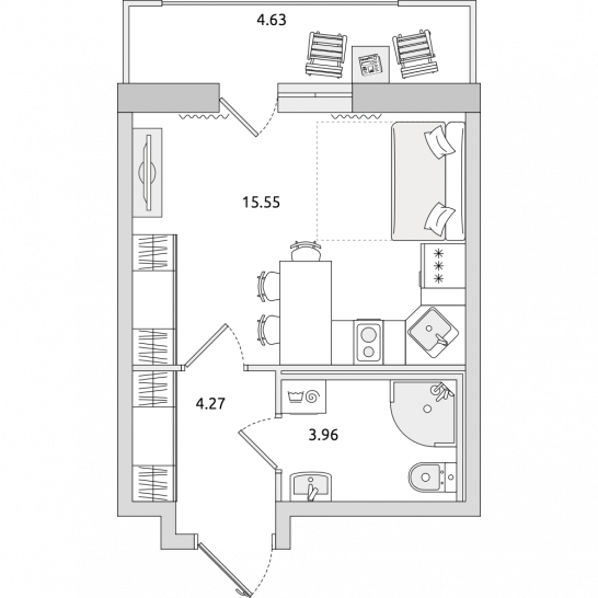 Студия 28 м²
