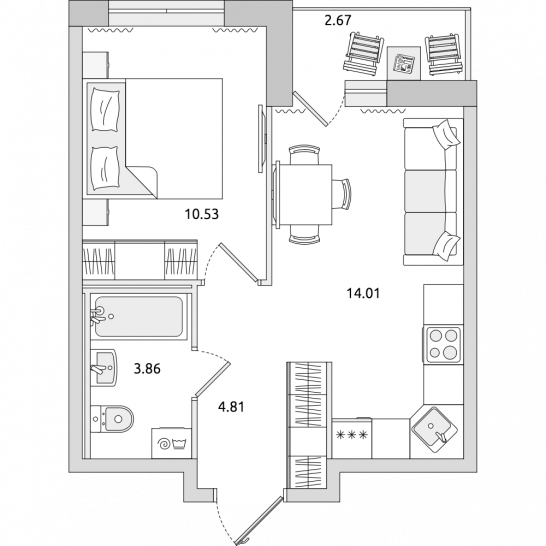 Однокомнатная квартира 36 м²