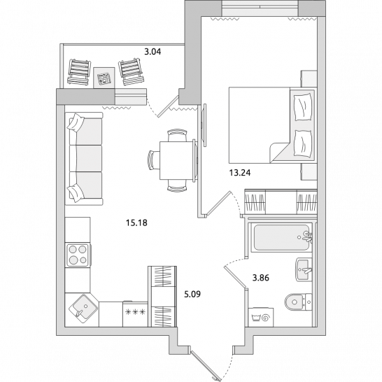 Однокомнатная квартира 40 м²