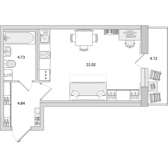 Студия 36 м²