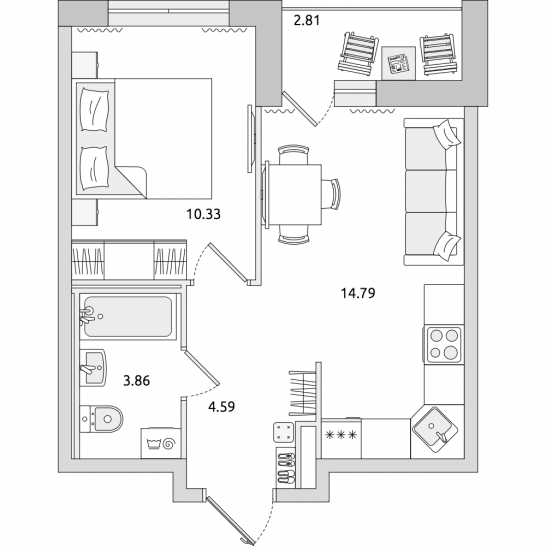 Однокомнатная квартира 36 м²
